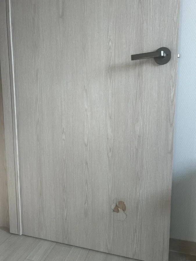 문 하단에 작은 구멍이 생긴 방문, 수리 전